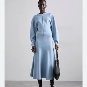 Proenza Scouler soufflé knit set midi skirt and top with round sleevesalabaster